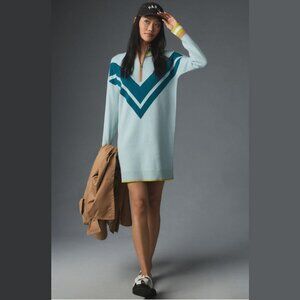NEW Maeve Size M, Women's Varsity Half-Zip Tunic Mini Sweater Dress - Blue Motif